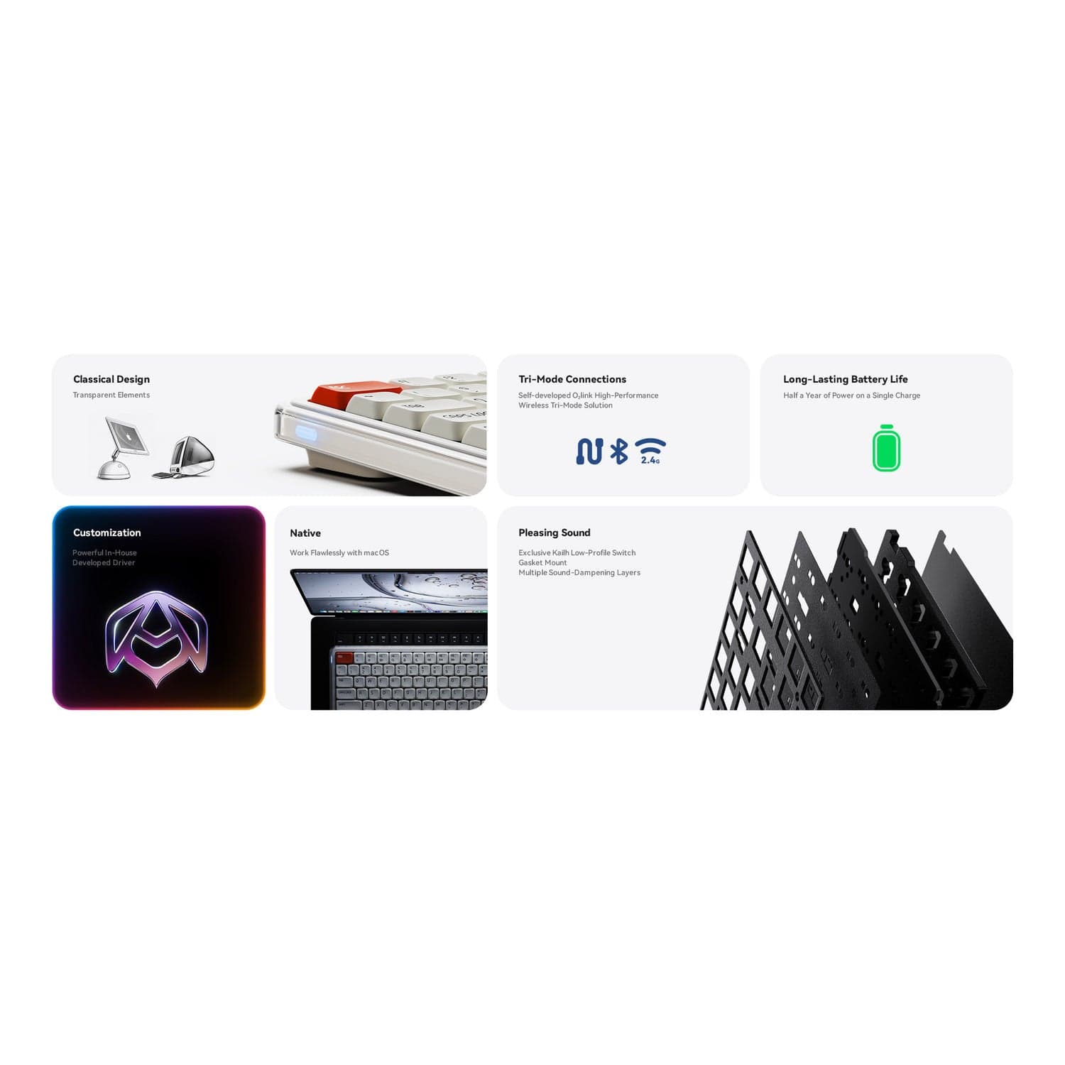 Bàn phím cơ Low-Profile MelGeek O2 | Tri-mode