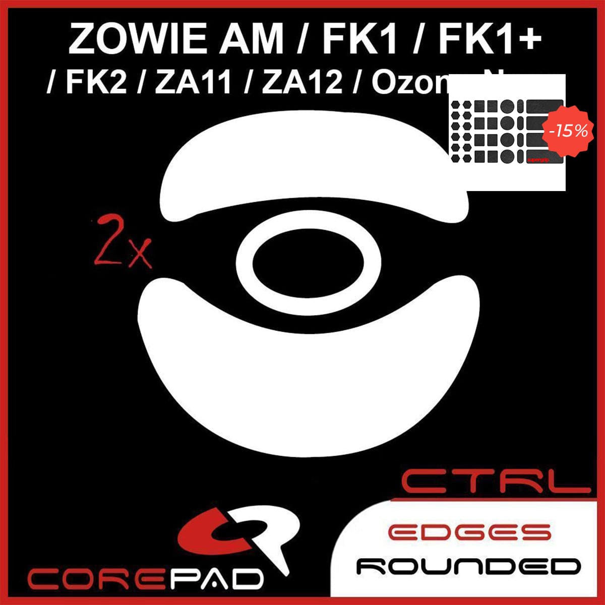 Bundle Feet Corepad + Grip tape Supergrip - Zowie AM / FK1 / FK1+ / FK2 / S1 / S2 / ZA11 / ZA12 / Ozone Neon / Neon M10.