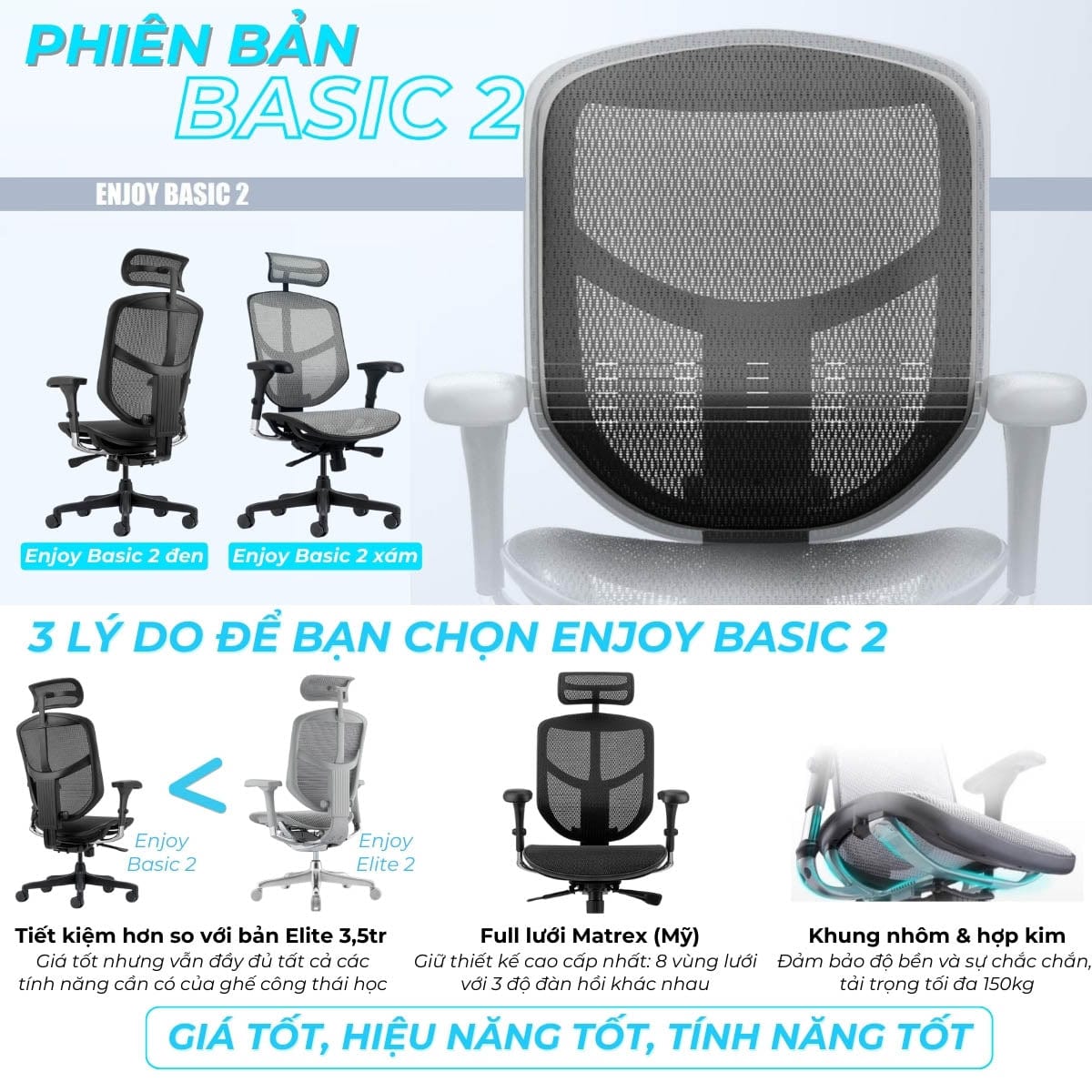 Ghế công thái học Ergohuman Enjoy Basic 2 - Hàng chính hãng.