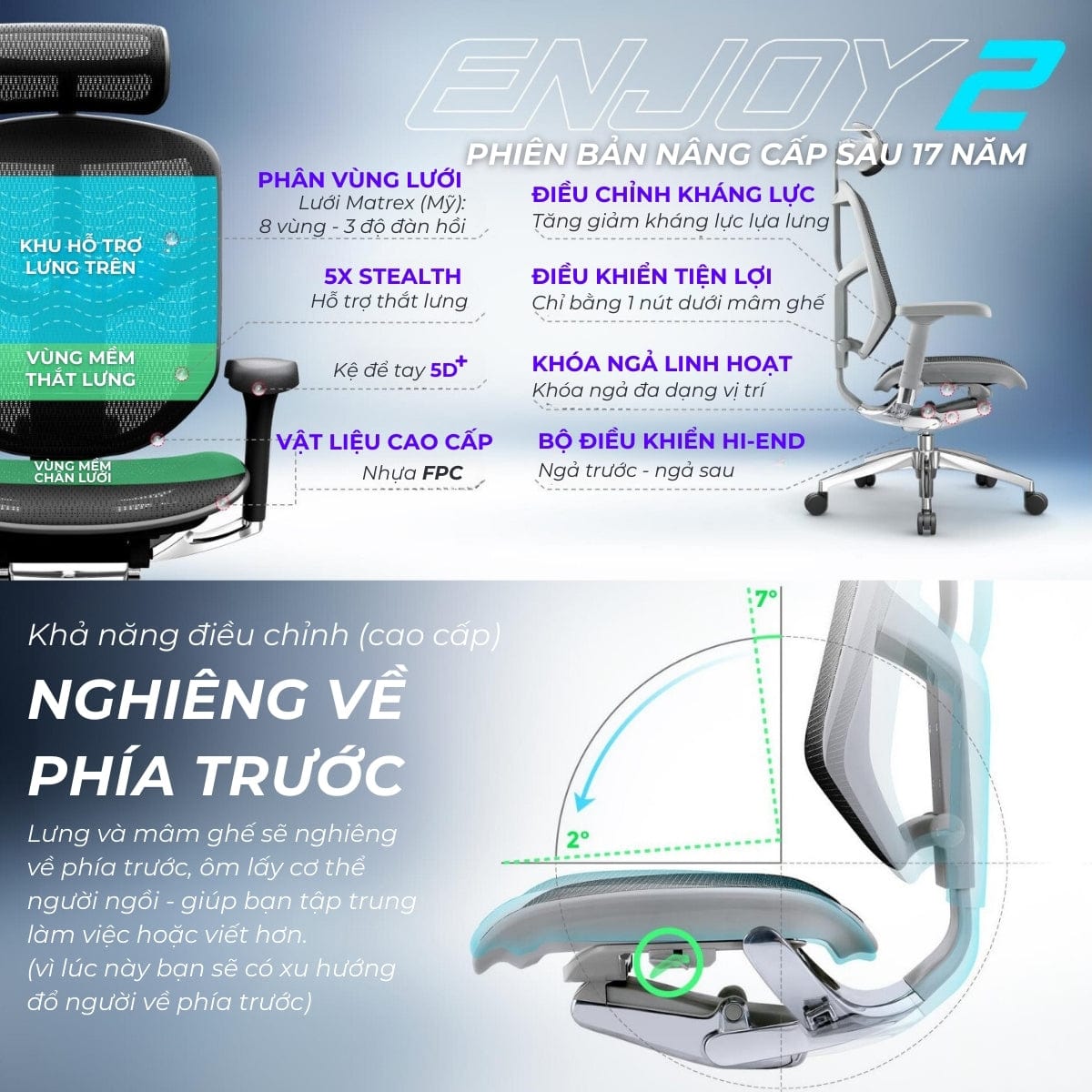 Ghế công thái học Ergohuman Enjoy Elite 2 - Hàng chính hãng.