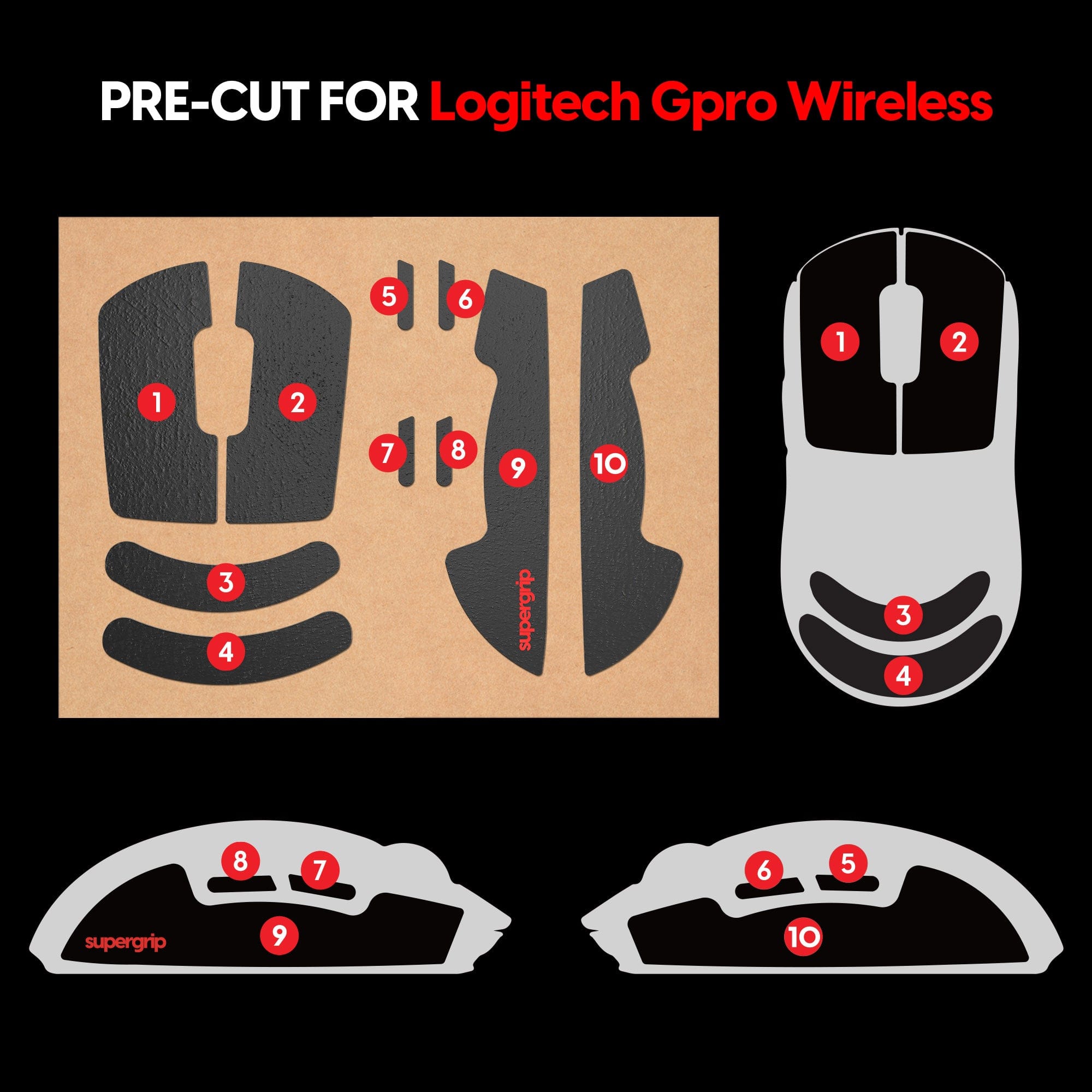 Miếng dán chống trượt Pulsar Supergrip - Grip Tape Precut for Logitech G Pro Wireless.
