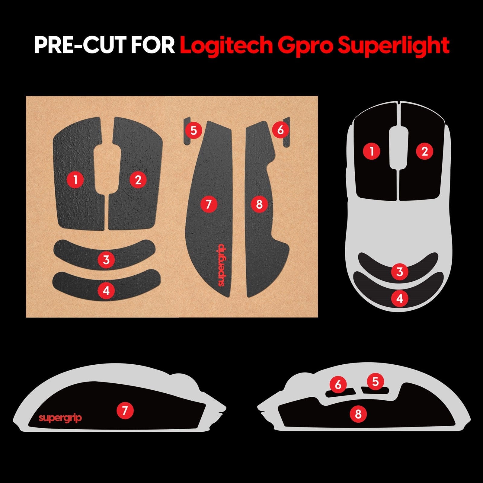 Miếng dán chống trượt Pulsar Supergrip - Grip Tape Precut for Logitech G Pro X Superlight