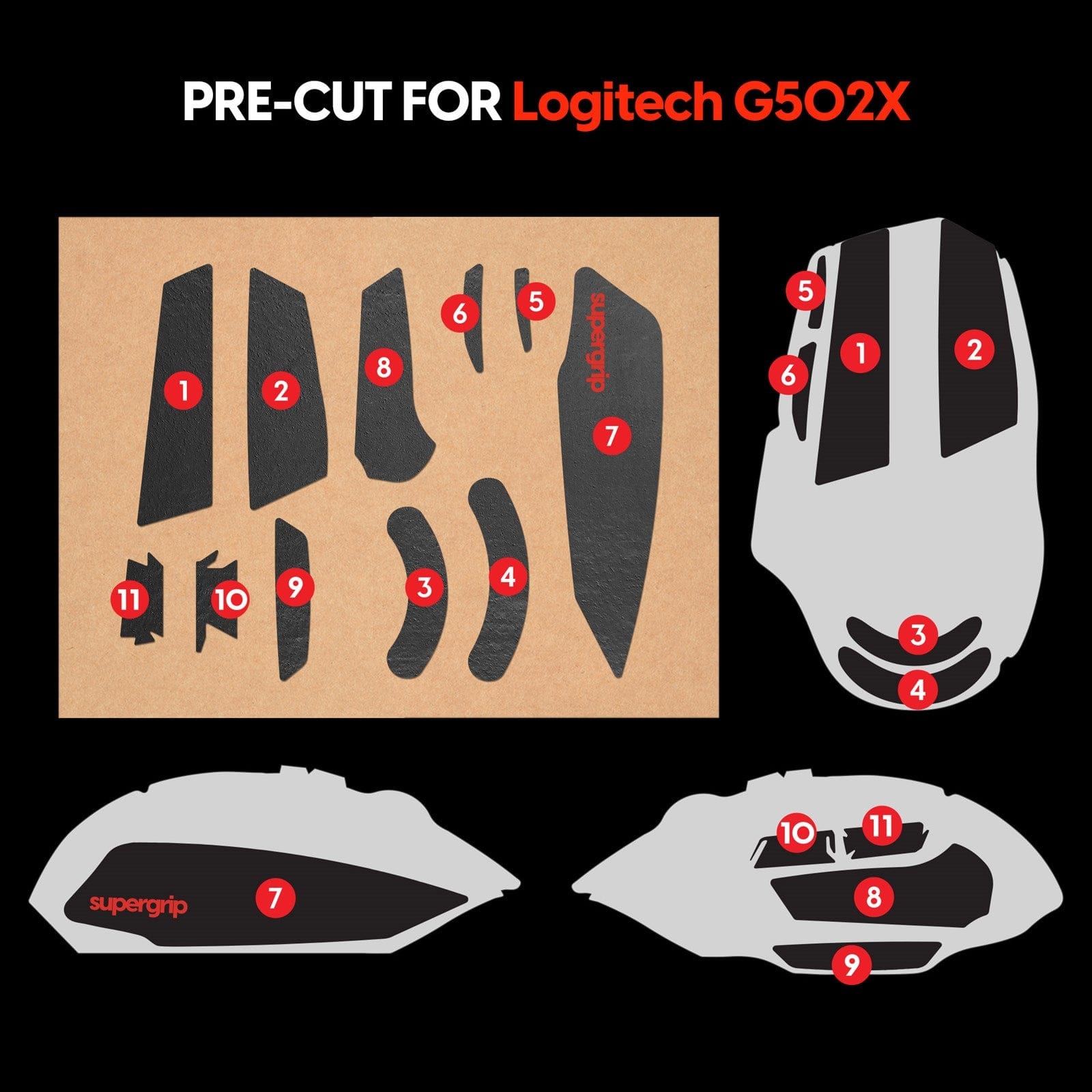Miếng dán chống trượt Pulsar Supergrip - Grip Tape Precut for Logitech G502X.