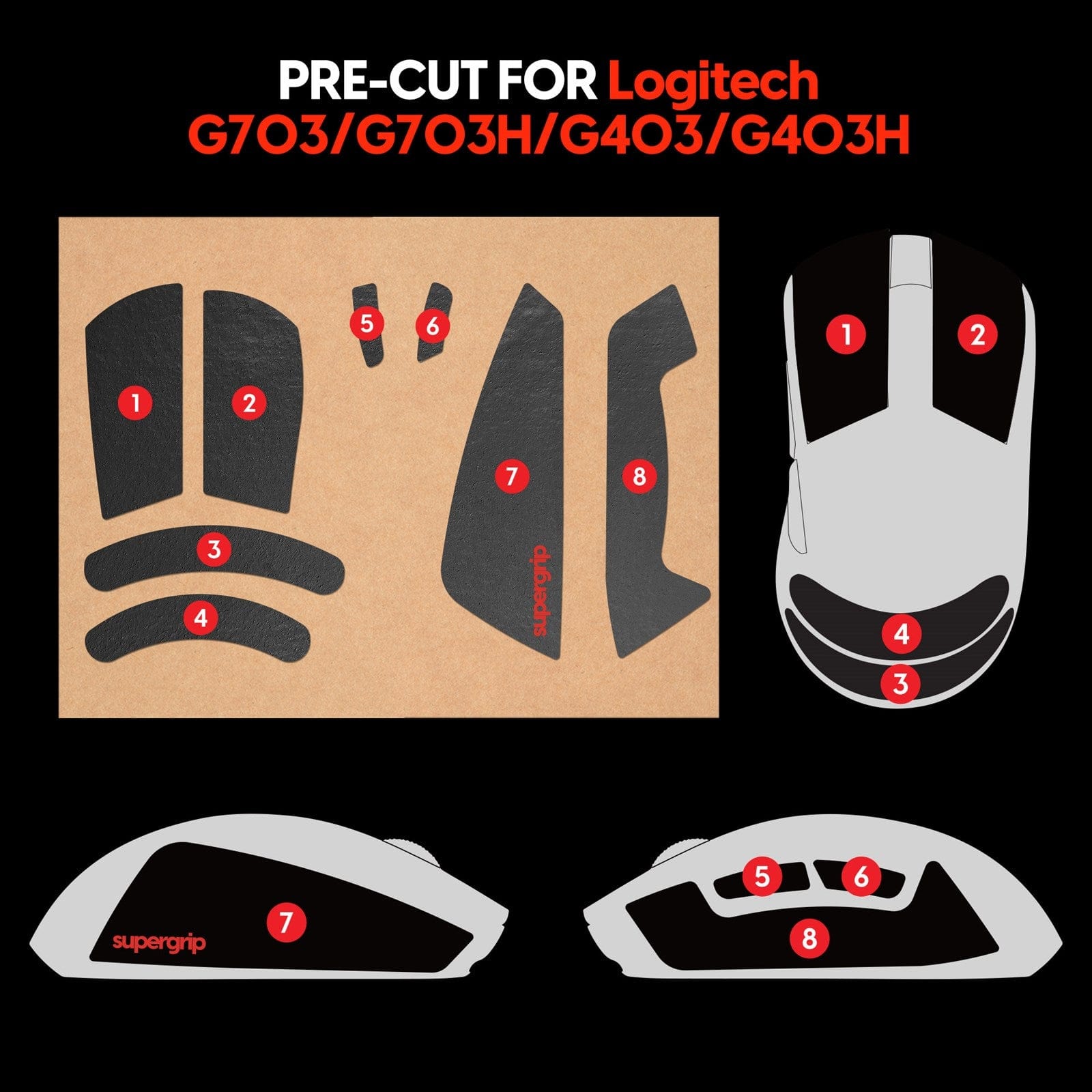 Miếng dán chống trượt Pulsar Supergrip - Grip Tape Precut for Logitech G703 / G403.