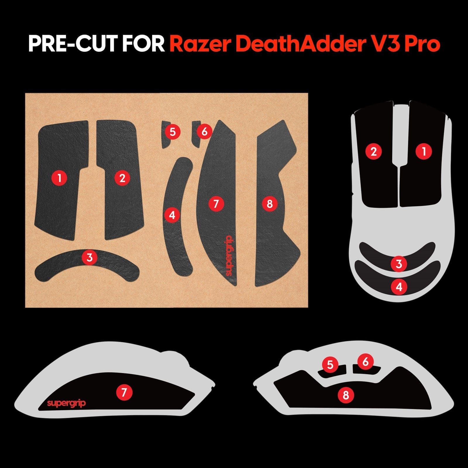 Miếng dán chống trượt Pulsar Supergrip - Grip Tape Precut for Razer DeathAdder V3 Pro