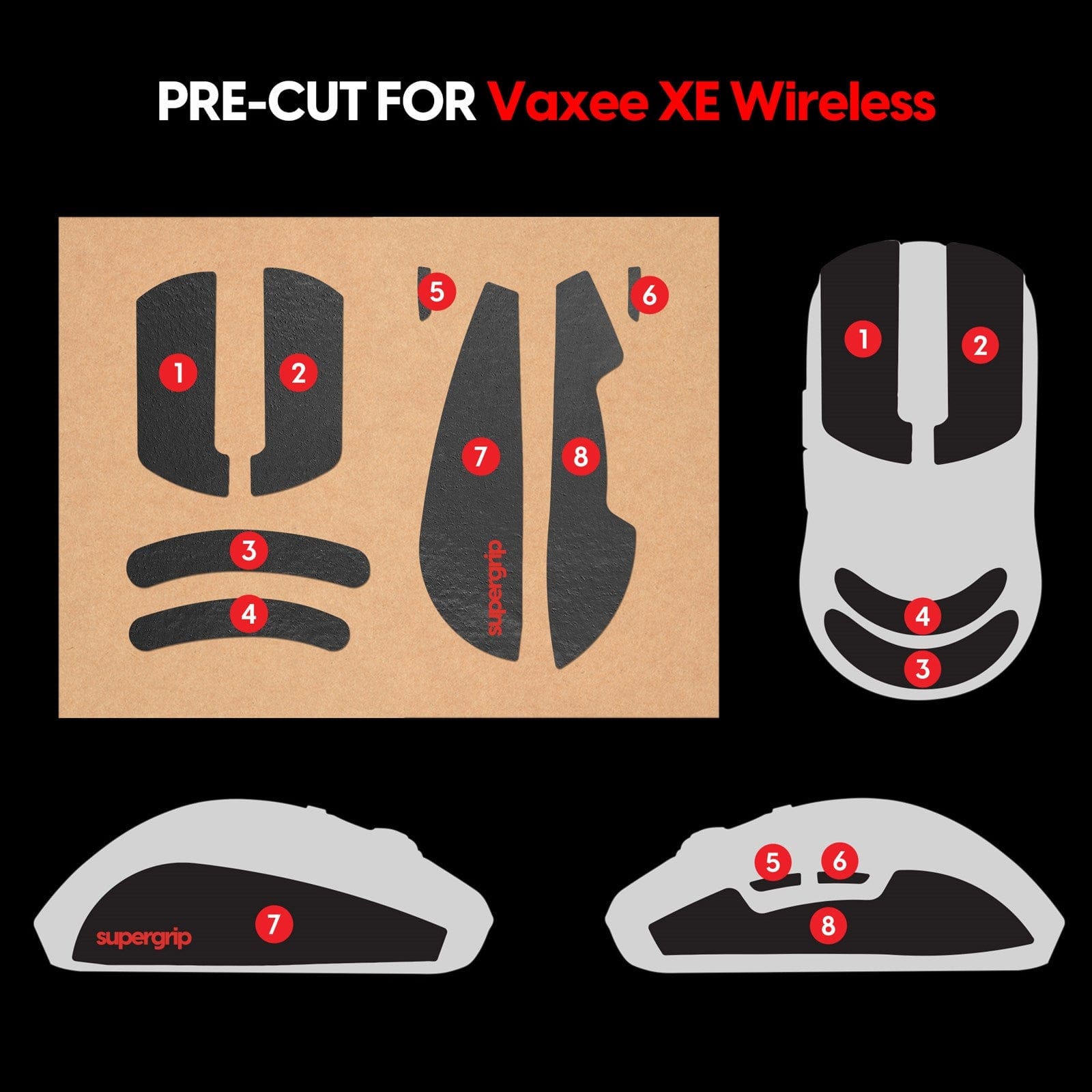 Miếng dán chống trượt Pulsar Supergrip - Grip Tape Precut for Vaxee XE Wireless.
