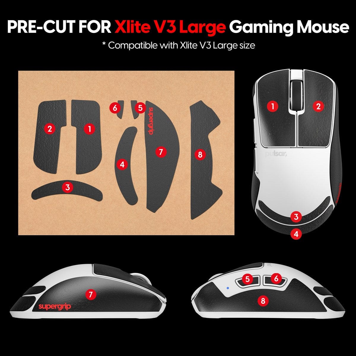 Miếng dán chống trượt Pulsar Supergrip - Grip Tape Precut for Xlite V4 / Xlite V3 Large.