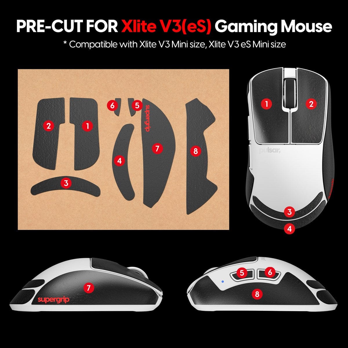 Miếng dán chống trượt Pulsar Supergrip - Grip Tape Precut for Xlite V4 / Xlite V3 Mini.