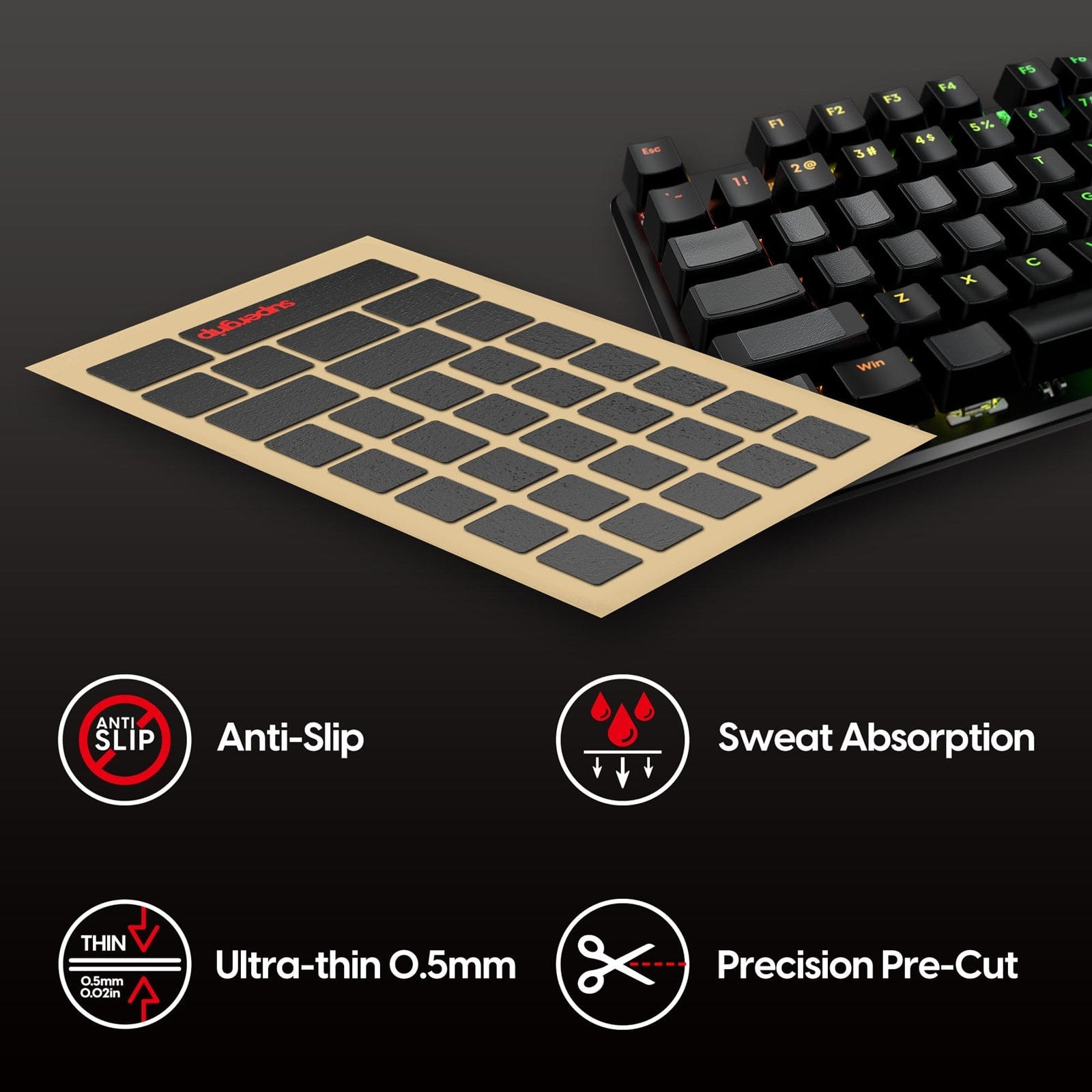 Miếng dán chống trượt Pulsar Supergrip - Universal Keyboard Grip Tape Precut Sheet.