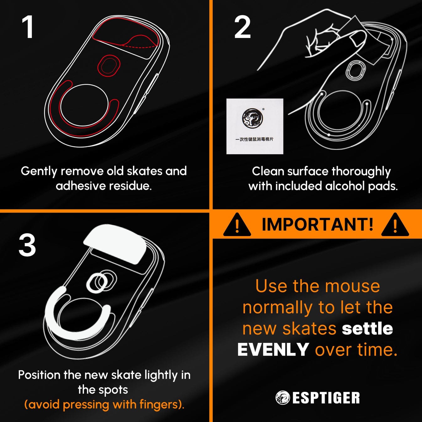 Feet chuột PTFE ESPTiger ICE V2 Endgame Gear OP1WE/4K/8K/RGB (1 bộ)