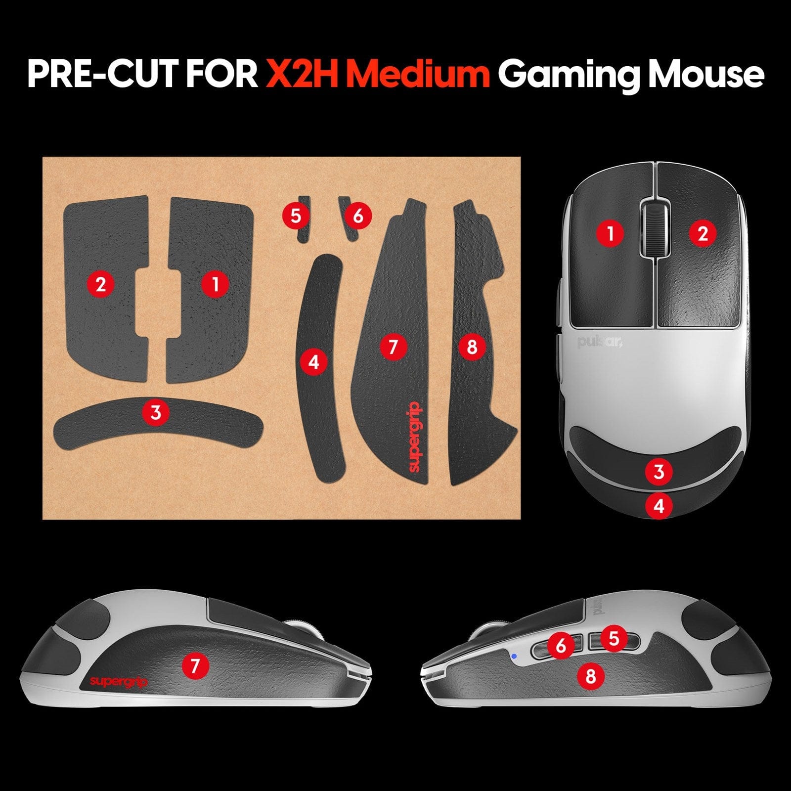 Miếng dán chống trượt Pulsar Supergrip - Grip Tape Precut for X2H, X2H V3 Medium.