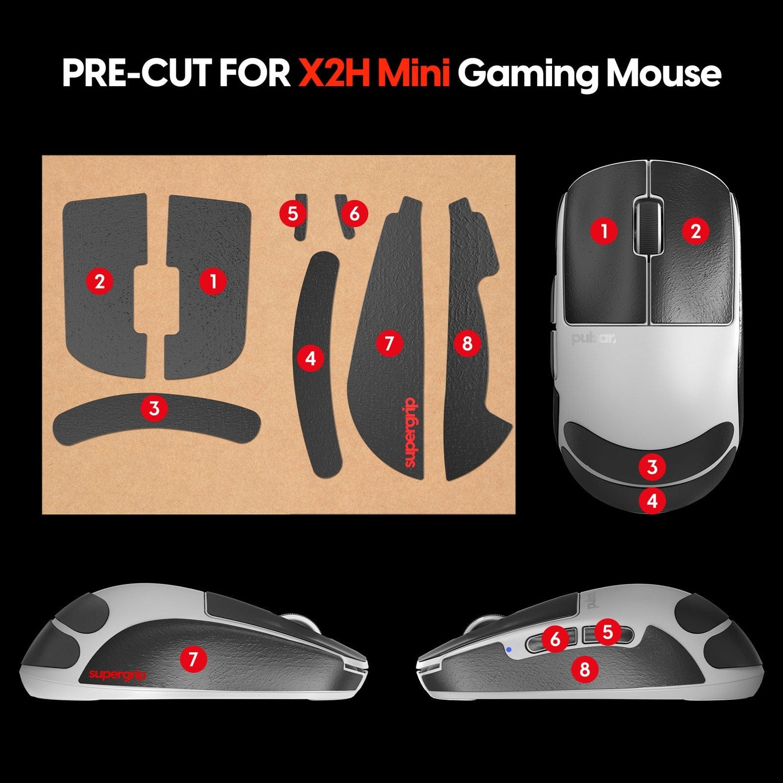Miếng dán chống trượt Pulsar Supergrip - Grip Tape Precut for X2H V3 Mini.