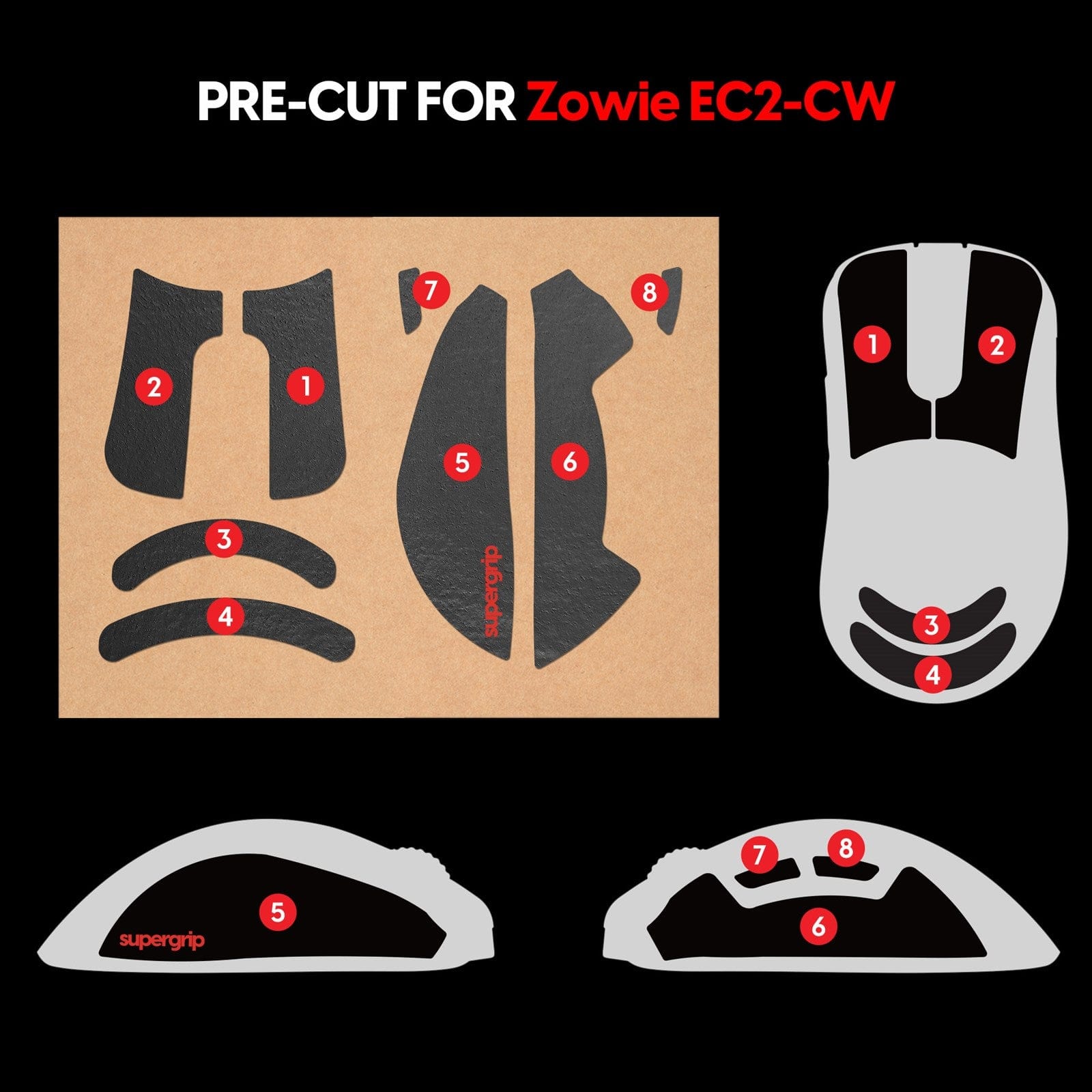 Miếng dán chống trượt Pulsar Supergrip - Grip Tape Precut for Zowie EC2-CW