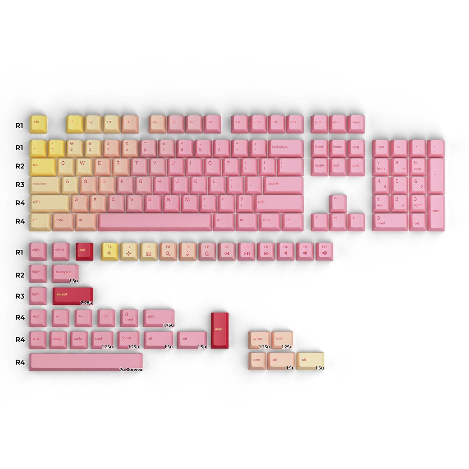 Bộ keycap Glorious GPBT Pink Grapefruit - 143 phím.